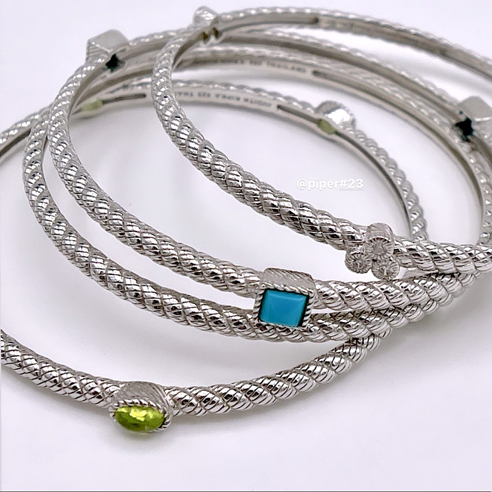 EUC Judith Ripka Sterling Silver Multi-gemstone & Diamonique Bangle Bracelet Set - Picture 4 of 9